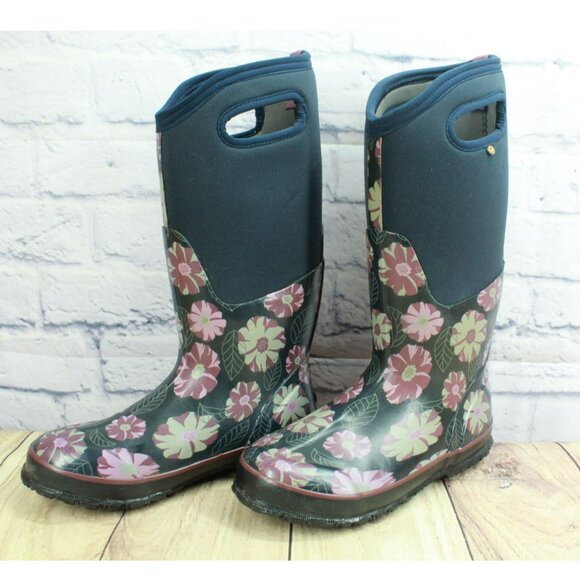Bogs Classic Multicolor Rubber Pull On Floral Waterproof Tall Winter Boots Sz 7 - Picture 2 of 9